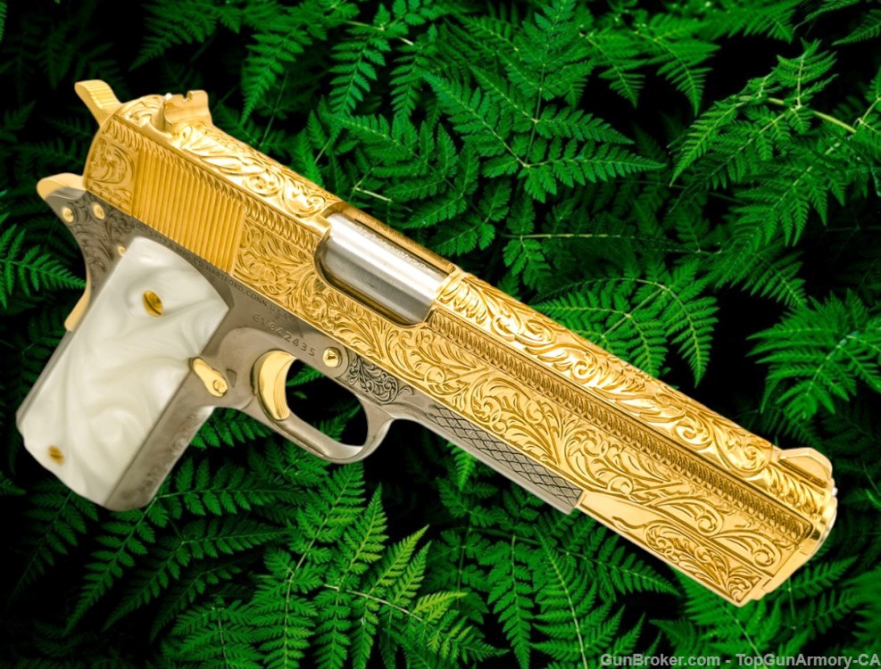 COLT 1911 Customized , 24K Gold, French Scrolls Engraved , 45ACP - RARE-img-1