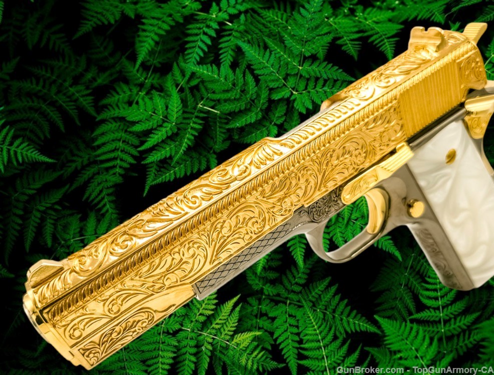 COLT 1911 Customized , 24K Gold, French Scrolls Engraved , 45ACP - RARE-img-3