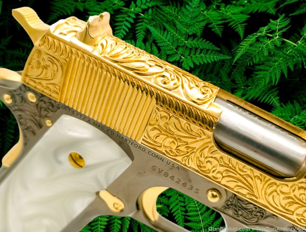 COLT 1911 Customized , 24K Gold, French Scrolls Engraved , 45ACP - RARE-img-2