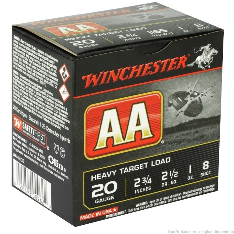 Winchester AA Heavy Target 20 Gauge 2.75? 1165 fps 1 oz. #8 – 25 Rounds-img-1