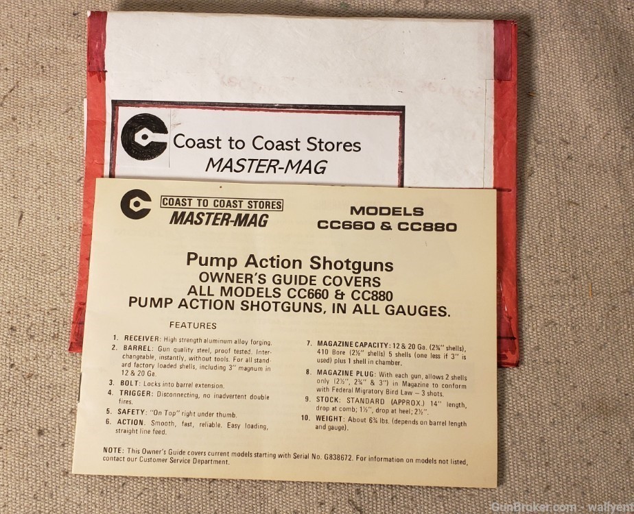 Coast To Coast Master-Mag Manual Models CC660 & CC880 Shotguns Factory Orig-img-0