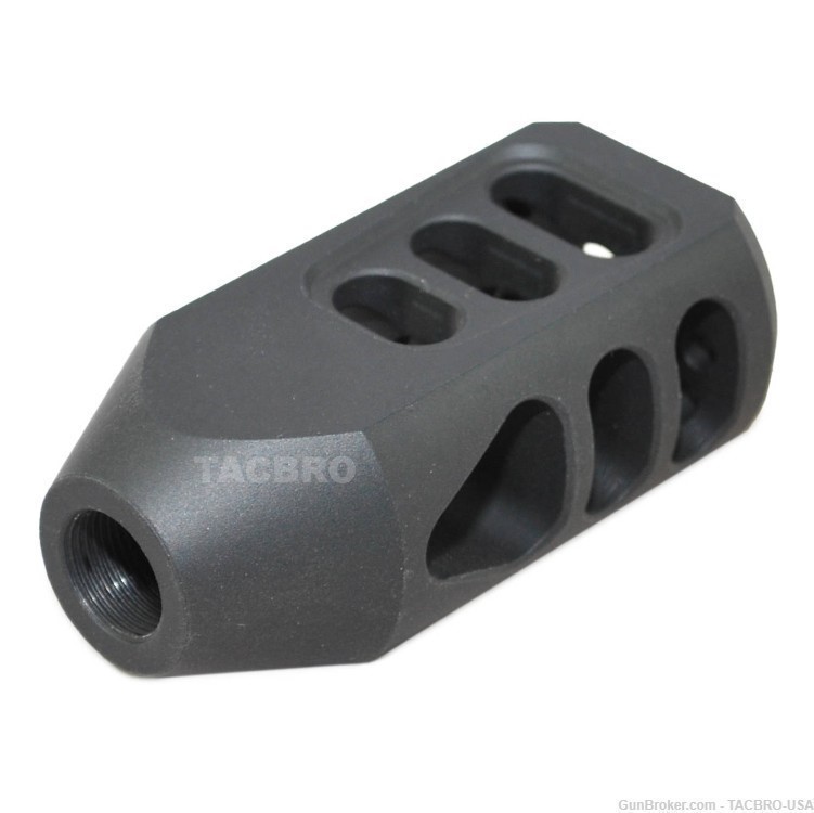 TACBRO Black Ruger PC Carbine 9MM Muzzle Brake 1/2"x28 RH TPI w/ JamNut-img-1