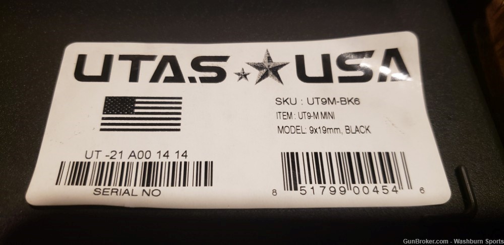 Brand New UTAS UT9 UT9-M 9mm 6" Barrel Black-img-3