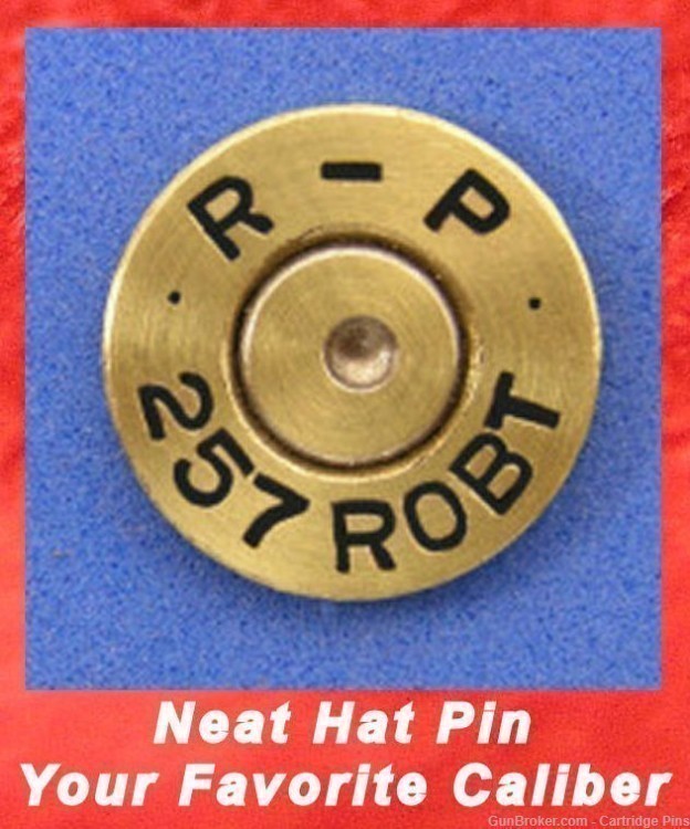 Remington R-P257 ROBT Roberts Brass Cartridge Hat Pin  Tie Tac  Ammo Bullet-img-0