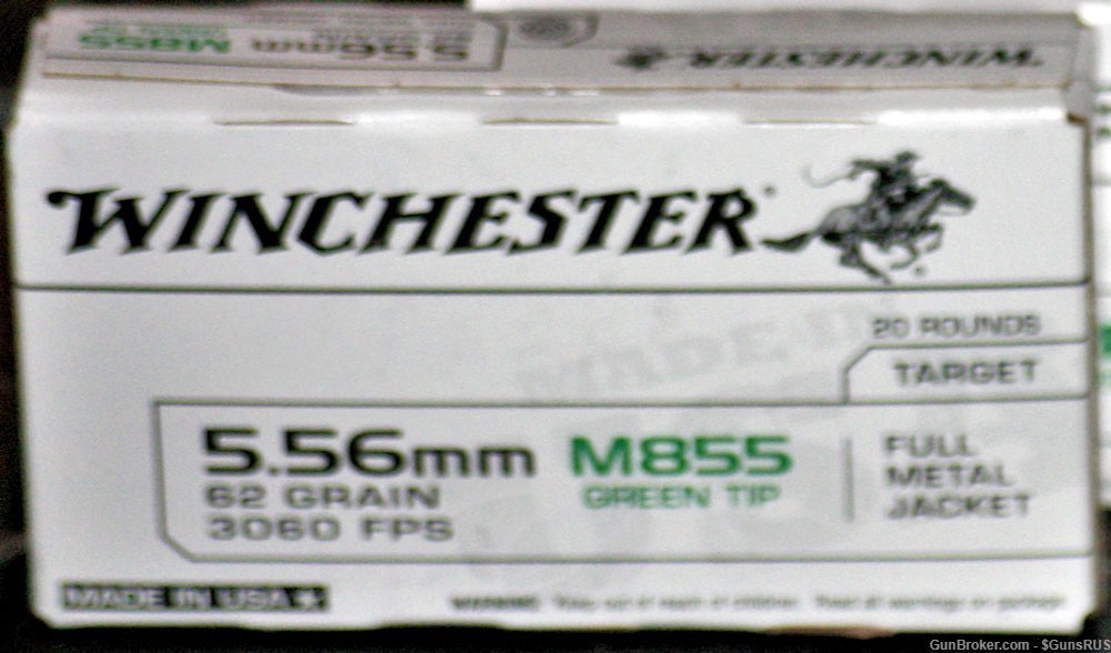 Winchester 5.56mm NATO M855 62 Grain Penetrator "Green" Tip 20 Round Box-img-3