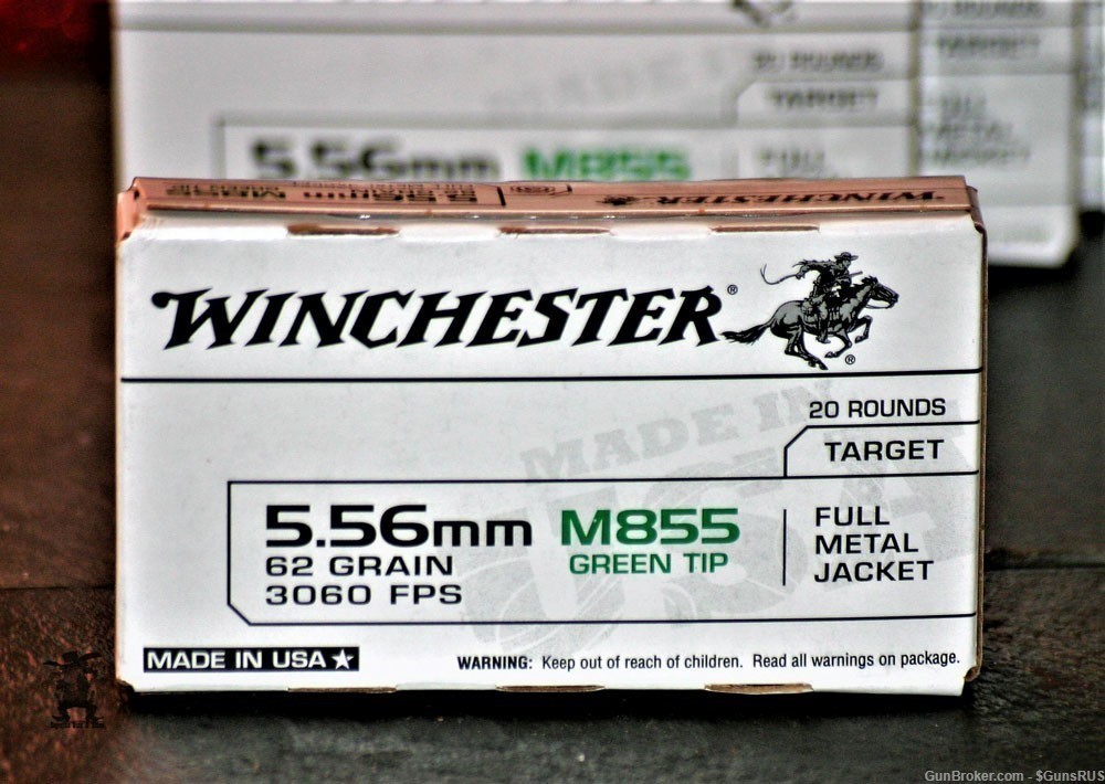 Winchester 5.56mm NATO M855 62 Grain Penetrator "Green" Tip 20 Round Box-img-0