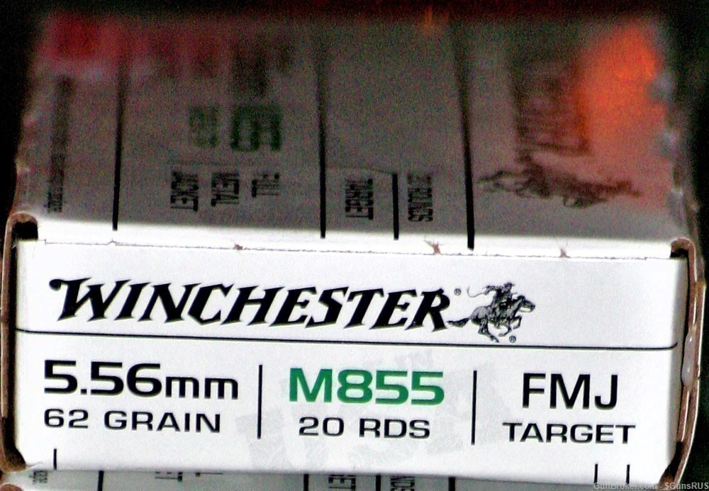 Winchester 5.56mm NATO M855 62 Grain Penetrator "Green" Tip 20 Round Box-img-2