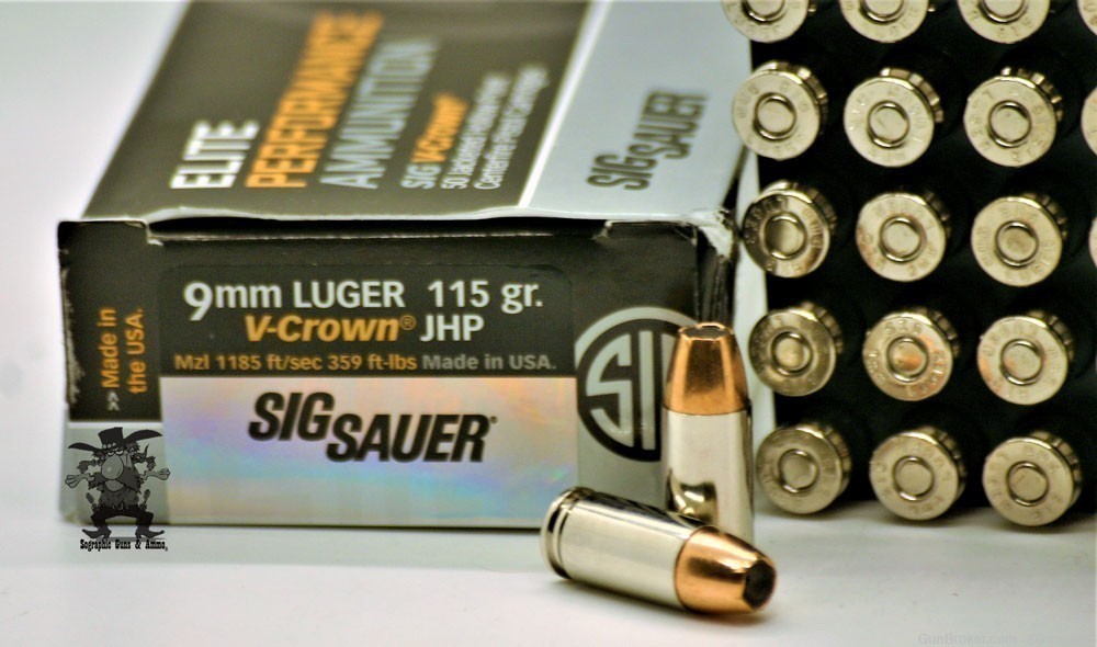 9mm JHP Sig Sauer Elite Performance "V-CROWN" 115 Grain 9 mm Nickel 50 RDS-img-0