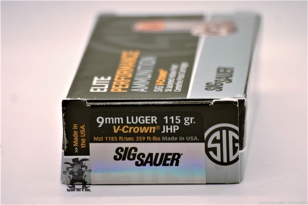 9mm JHP Sig Sauer Elite Performance "V-CROWN" 115 Grain 9 mm Nickel 50 RDS-img-2