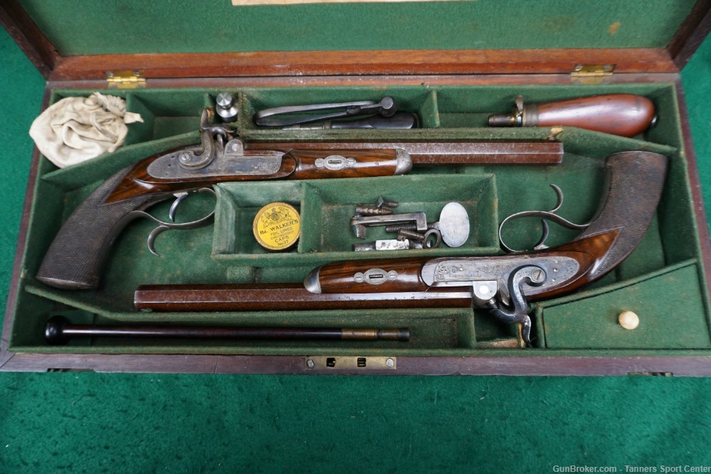 Circa 1860's Cased Lewis & Tomes Hospitality / Dueling Pistol Set .36cal-img-77