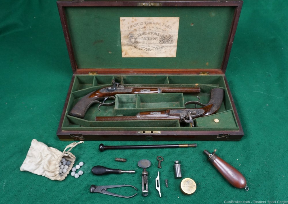 Circa 1860's Cased Lewis & Tomes Hospitality / Dueling Pistol Set .36cal-img-0