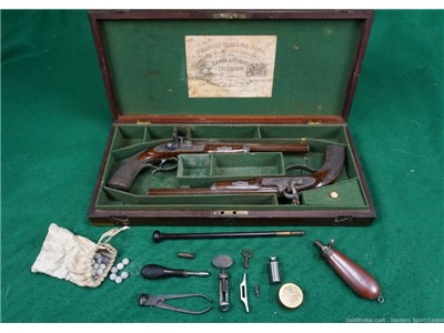 Circa 1860's Cased Lewis & Tomes Hospitality / Dueling Pistol Set .36cal
