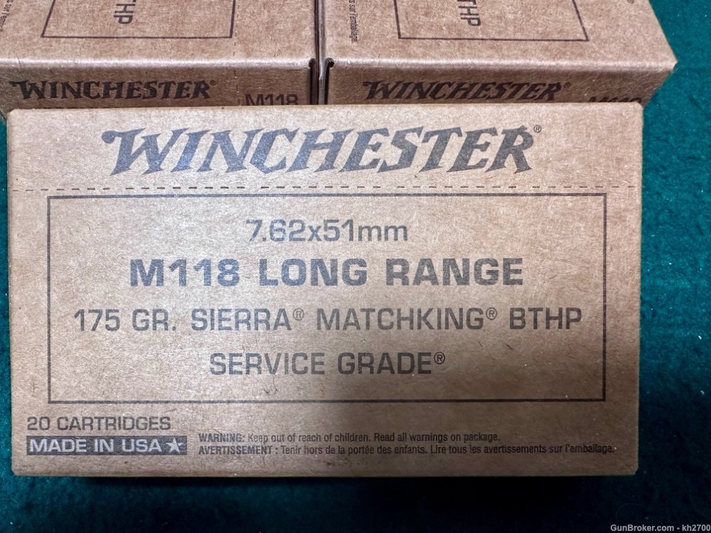 100 Rds of 7.62x51 Winchester M118 Long Range. 175 gr BTHP 308 Win-img-1