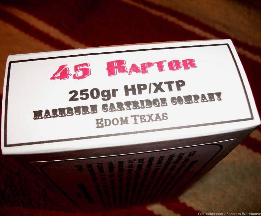 45 Raptor 250gr HP/XTP Mashburn Cartridge 20rds-img-1