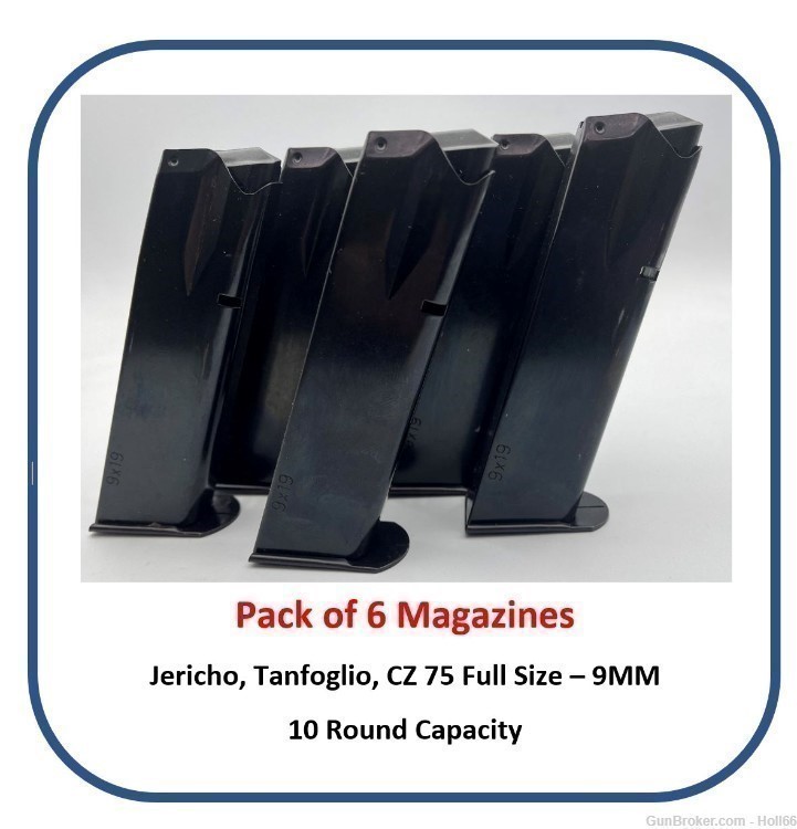 Pack of 6 CZ75 Full Size Jericho Tanfoglio 9MM Magazine 10 Round Steel Mag-img-0