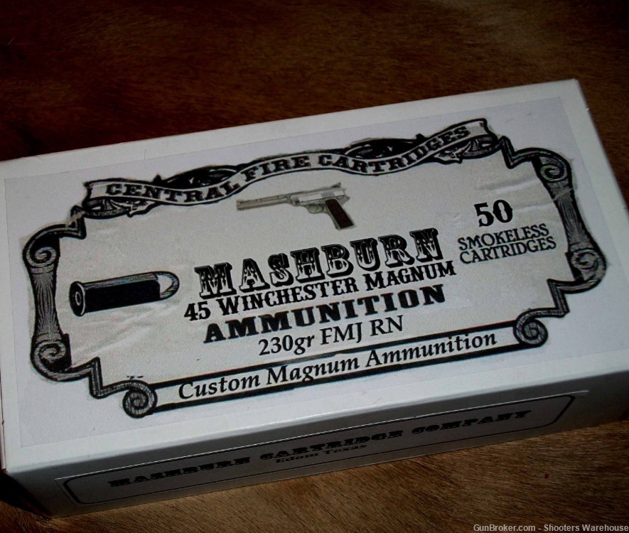 45 Winchester Magmum 230gr FMJ RN Mashburn Cartridge Company 50rds NEW-img-0