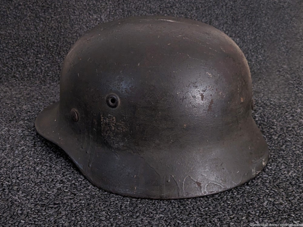 WWII German Helmet M40 SD Heavy Pour Paint Camouflage -img-0