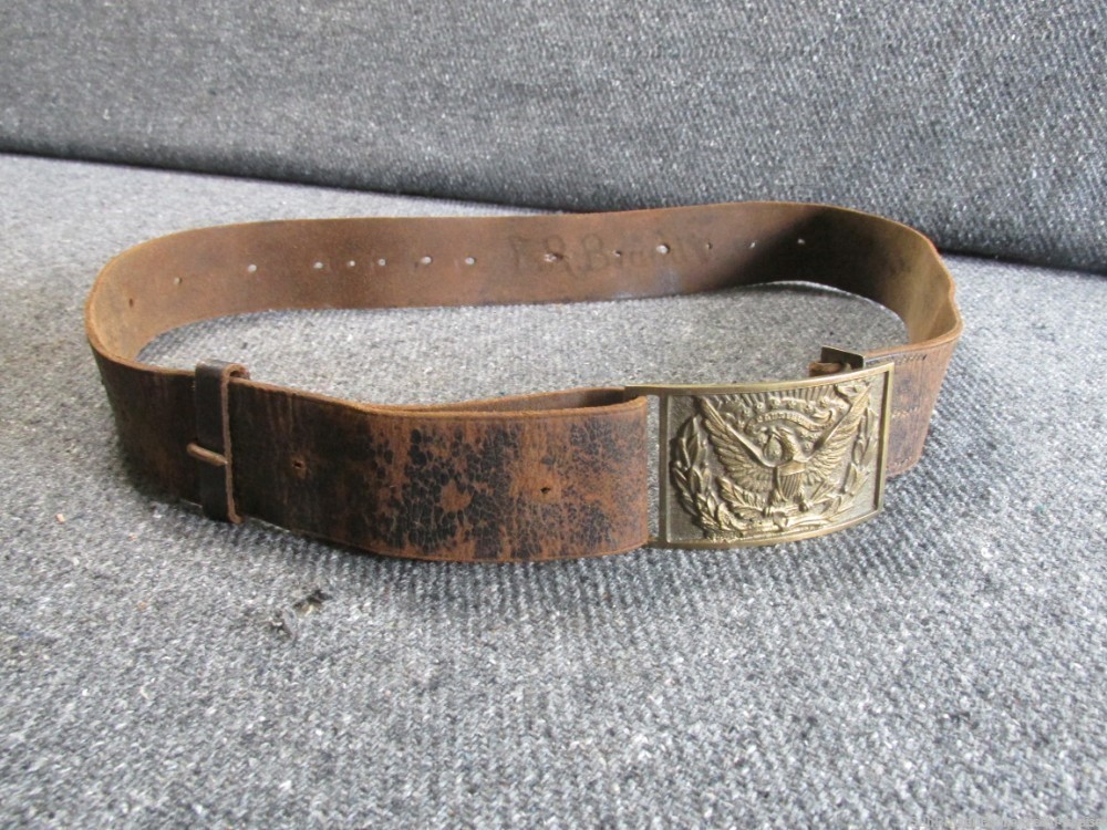 INDIAN WARS ORIGINAL US ARMY LEATHER BELT AND BUCKLE WITH EAGLE (VERY RARE)-img-0