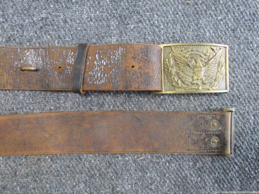 INDIAN WARS ORIGINAL US ARMY LEATHER BELT AND BUCKLE WITH EAGLE (VERY RARE)-img-4