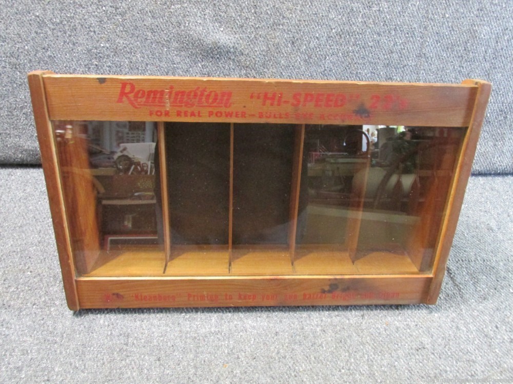 1930'S-1960'S REMINGTON COUNTER TOP DISPLAY CASE FOR .22 AMMUNITION RARE -img-0