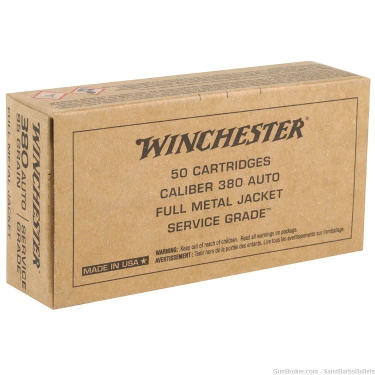 Winchester Service Grade 380 ACP 95 Grain FMJ - 50 Rounds-img-1