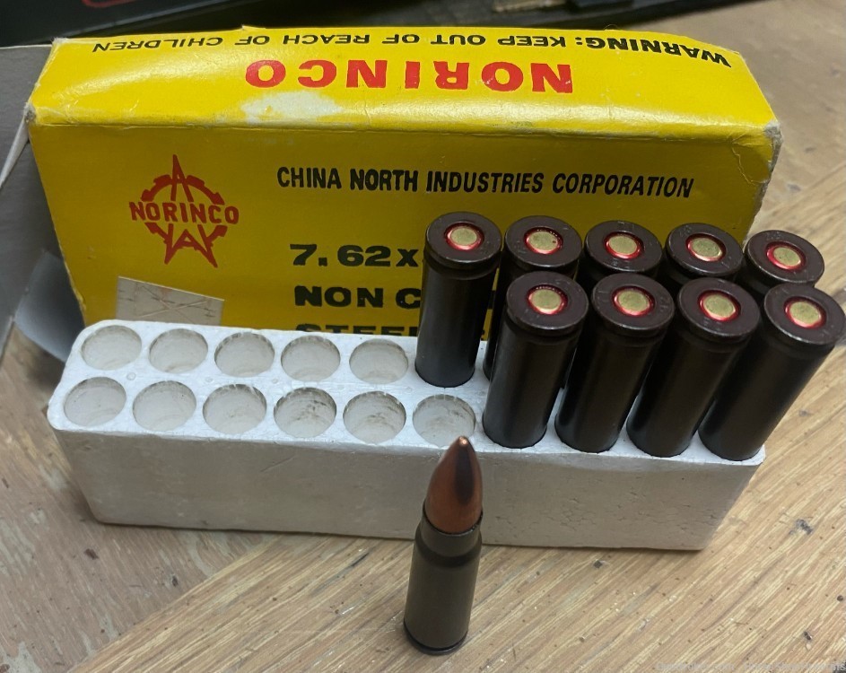 10rd Norinco Chinese 7.62x39 Steel Case Vintage Ammo Partial Box-img-2