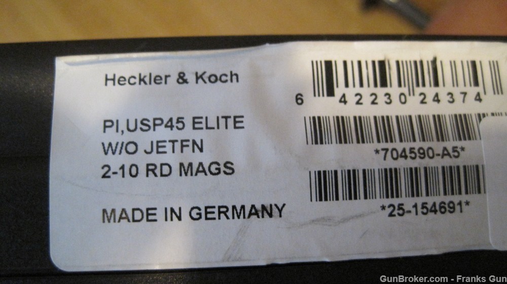 Heckler & Koch H&K USP 45 ELITE 704590-A5  45ACP Safety Adj sight 10RD 6"-img-1