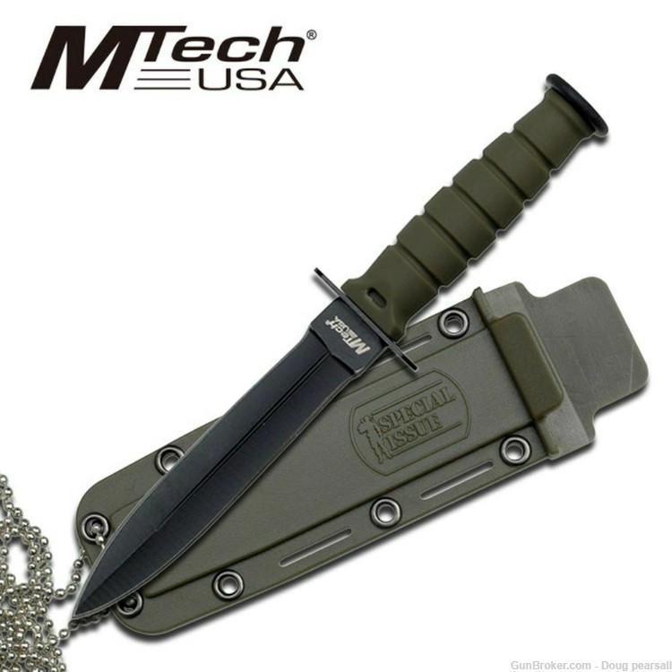  Mtech, 6" Fixed Blade, Special Issue Green Double Edge Military Dagger, -img-0