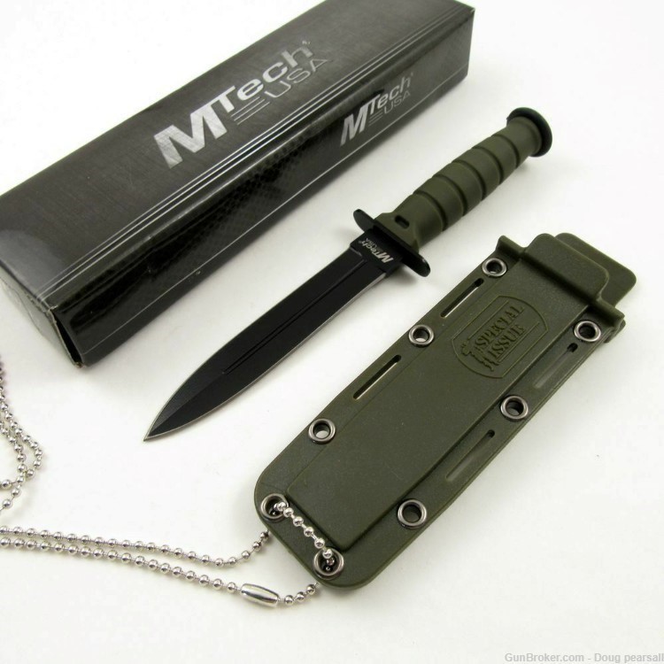  Mtech, 6" Fixed Blade, Special Issue Green Double Edge Military Dagger, -img-1