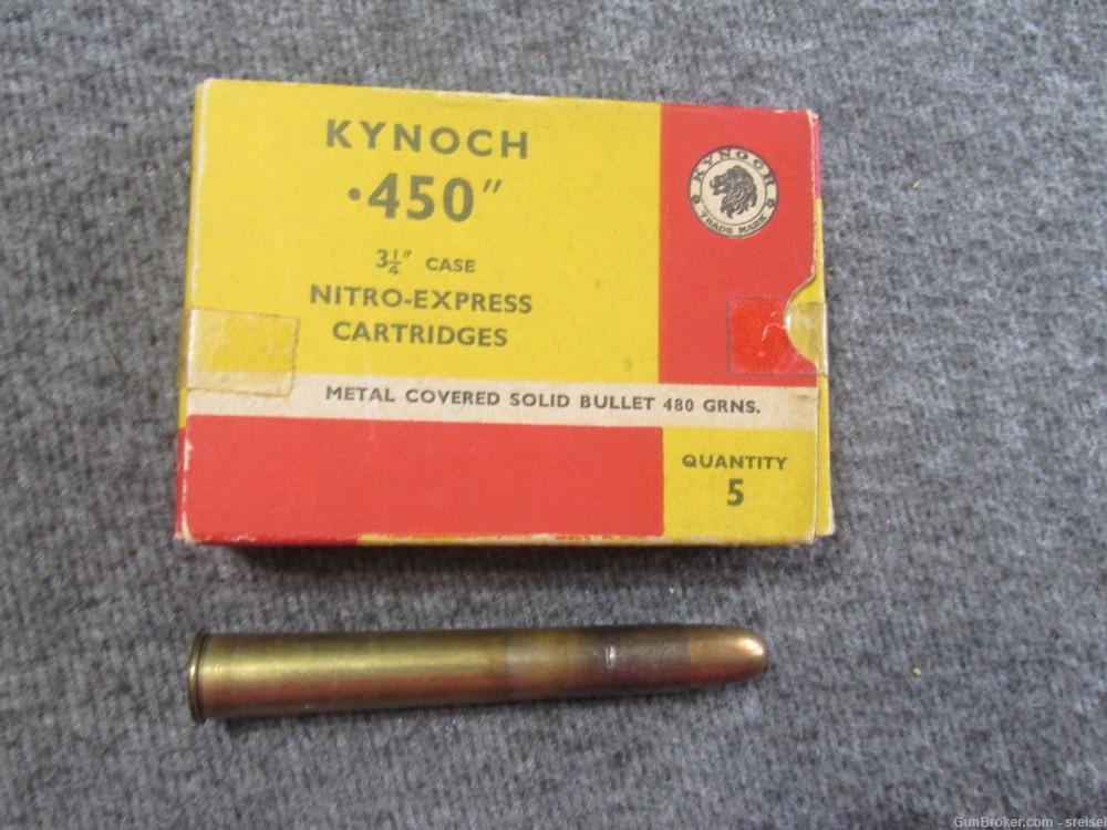5 ROUNDS OF KYNOCH .450  NITRO-EXPRESS CARTRIDGES METAL COVERED BULLET-img-1