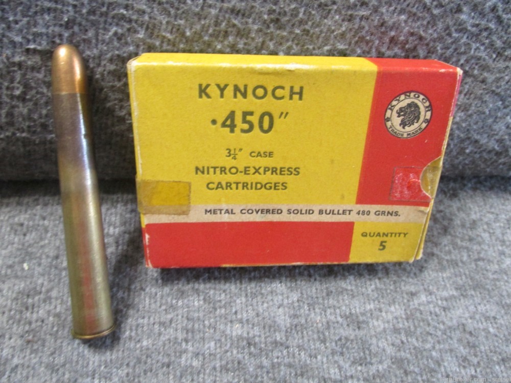 5 ROUNDS OF KYNOCH .450  NITRO-EXPRESS CARTRIDGES METAL COVERED BULLET-img-0