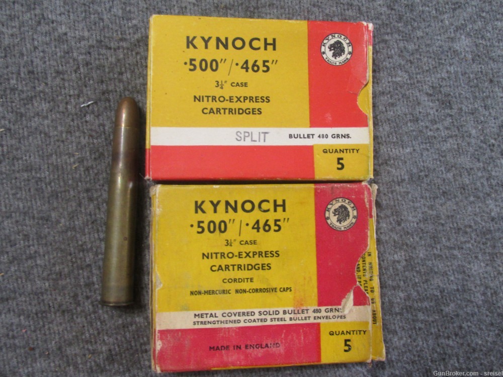 2 BOXES- 10 ROUNDS KYNOCH MADE .500"/.465"  NITRO EXPRESS CARTRIDGES-img-1