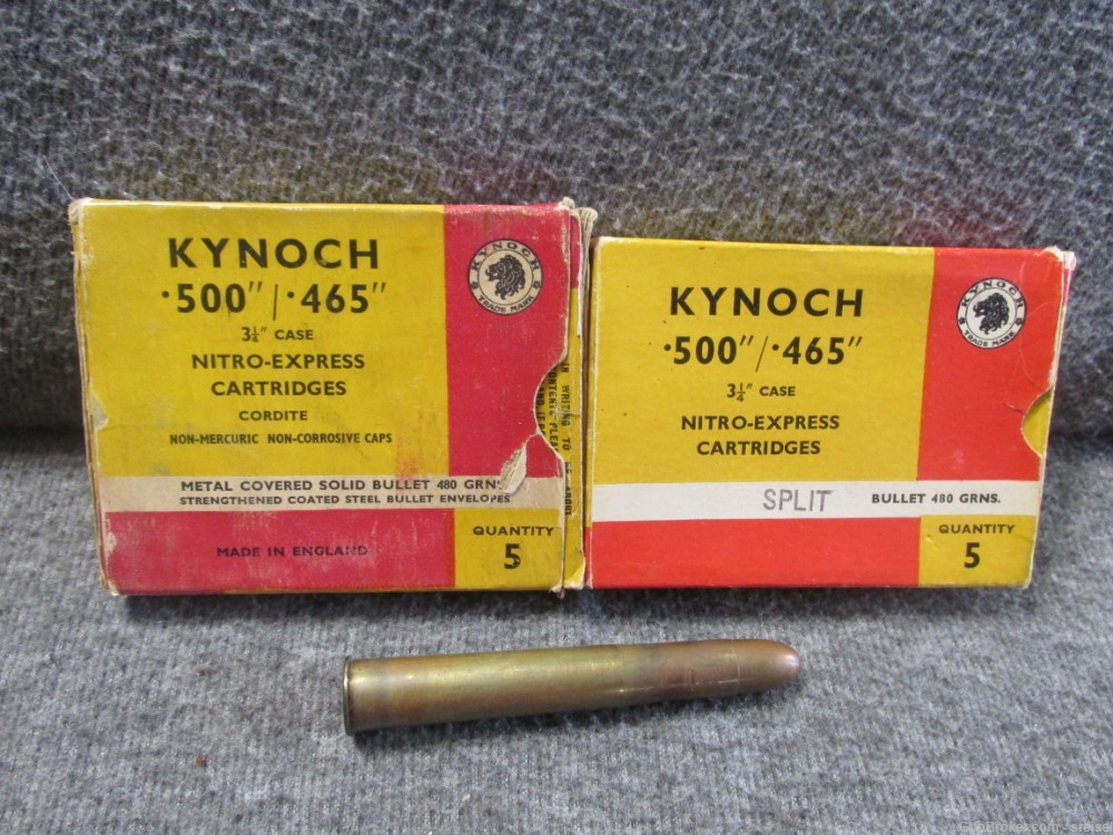 2 BOXES- 10 ROUNDS KYNOCH MADE .500"/.465"  NITRO EXPRESS CARTRIDGES-img-0