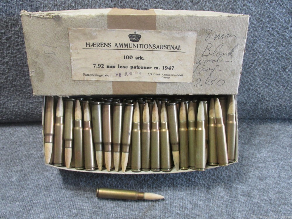 100 ROUNDS OF DANISH 8mm MAUSER WOOD TIP BLANK CARTRIDGES-img-0