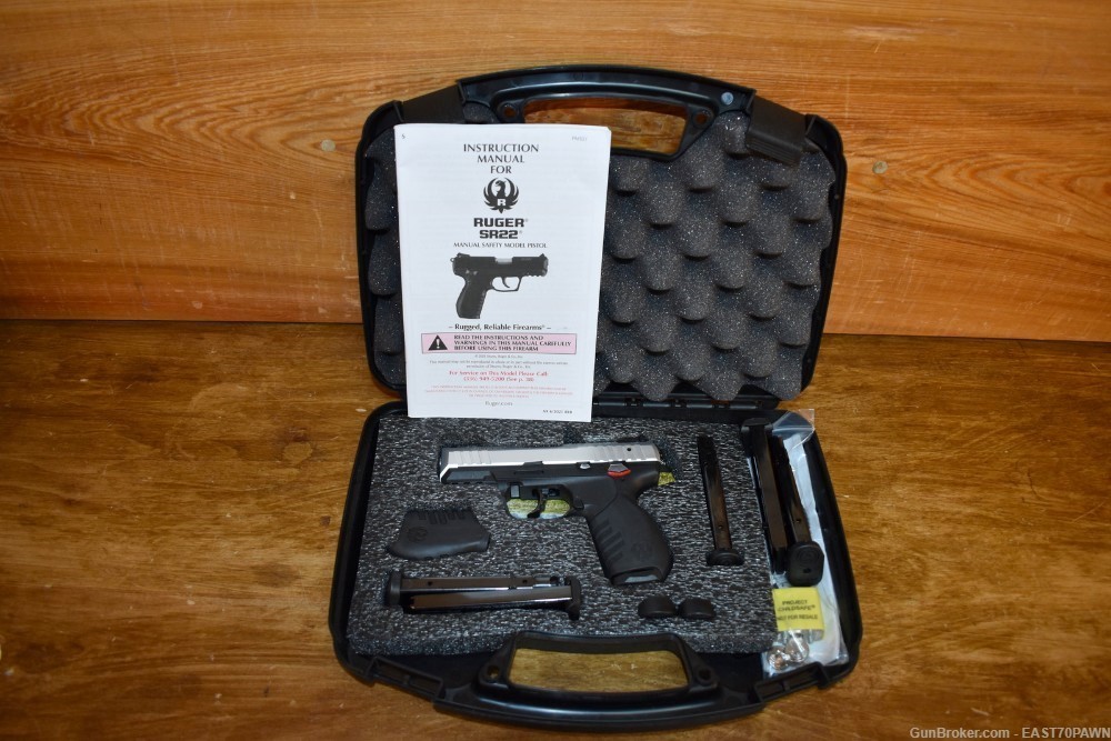 Ruger SR22 .22 LR 3.5" (Silver) Rimfire Pistol Case & (6) 10RD Mags-img-0