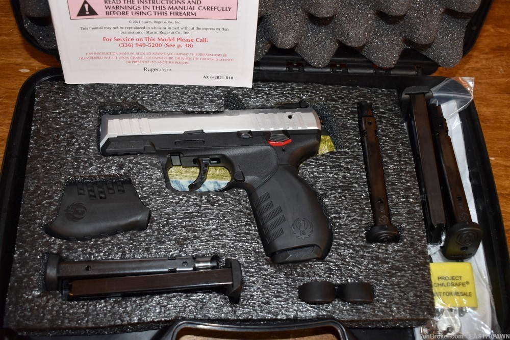 Ruger SR22 .22 LR 3.5" (Silver) Rimfire Pistol Case & (6) 10RD Mags-img-1
