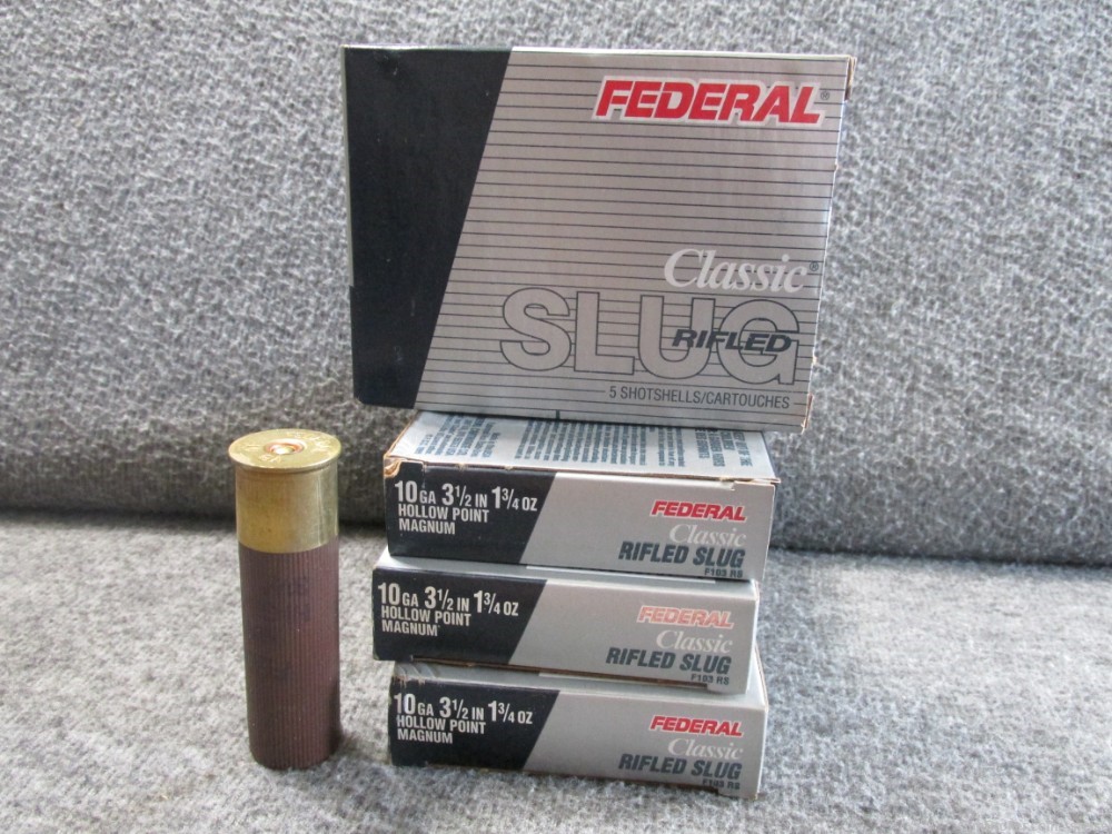 4 BOXES-20 ROUNDS FEDERAL CLASSIC 10 GAUGE RIFLED SLUGS-HOLLOW POINT -img-0