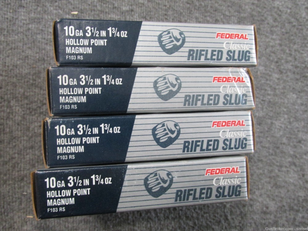 4 BOXES-20 ROUNDS FEDERAL CLASSIC 10 GAUGE RIFLED SLUGS-HOLLOW POINT -img-7