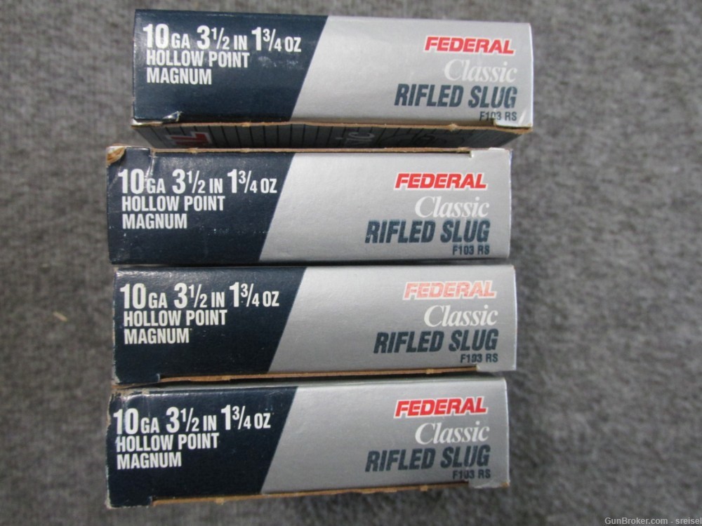 4 BOXES-20 ROUNDS FEDERAL CLASSIC 10 GAUGE RIFLED SLUGS-HOLLOW POINT -img-1
