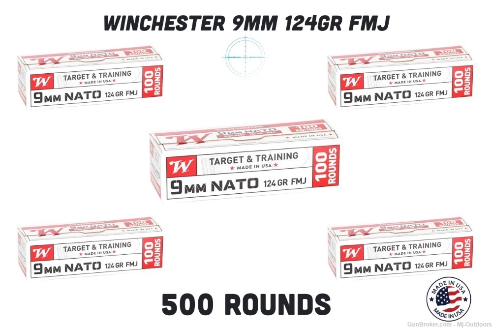 Winchester USA FMJ Brass Case 9mm Luger 124-Grain Handgun Ammunition 500rds-img-0