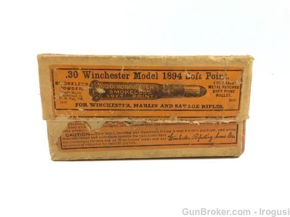 30 Winchester .30-30 1894 Soft Point Half Split Vintage Box 20 Mixed Brass-img-1