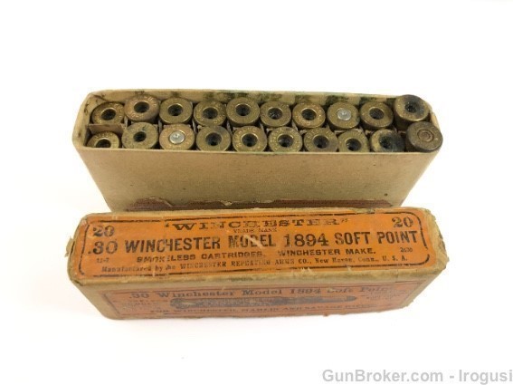 30 Winchester .30-30 1894 Soft Point Half Split Vintage Box 20 Mixed Brass-img-6