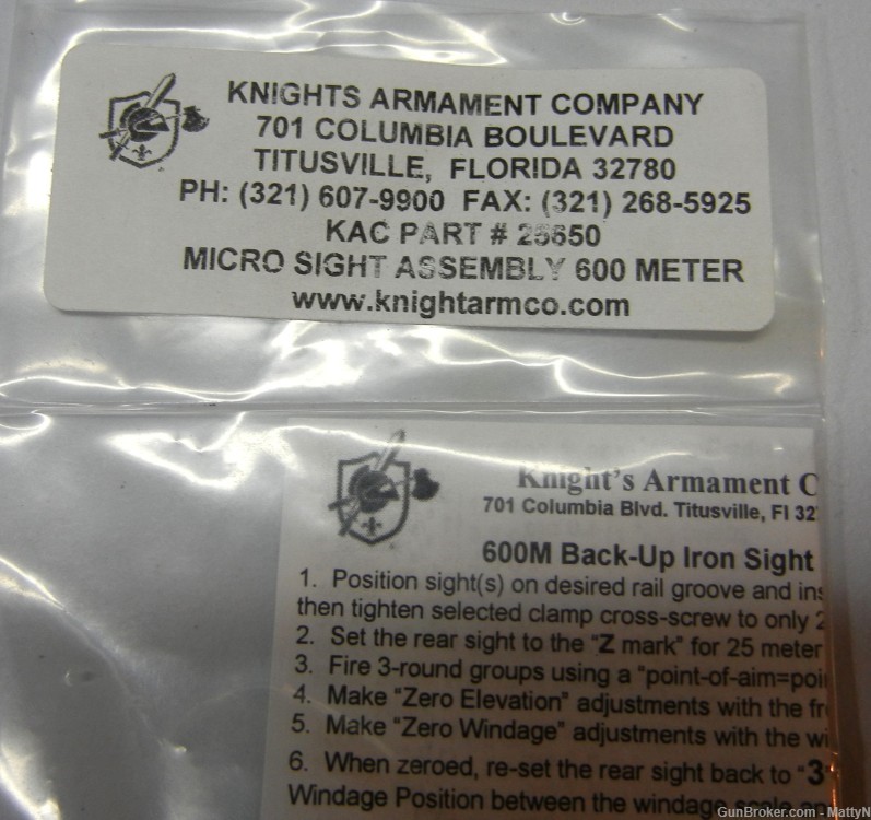 KAC KNIGHTS Micro Sight Assembly 600 meter Part # 25650-img-1