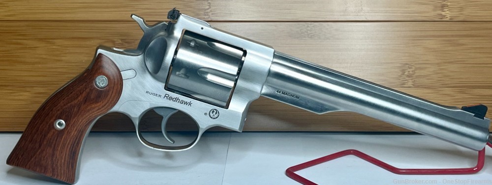 Ruger Redhawk 44 Rem Mag 7.50" 6 Round Wood Grip Satin Stainless Revolver -img-1