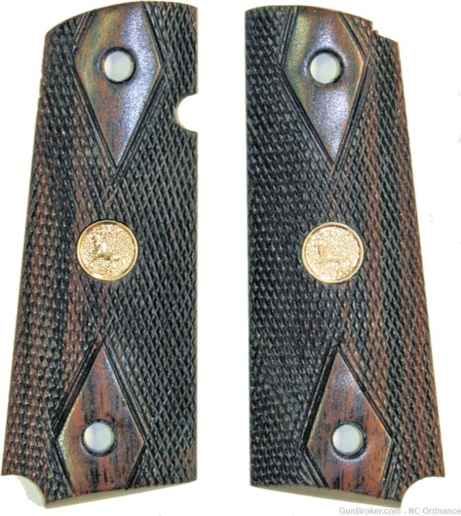 Colt 1911 Tigerwood Checkered Grips With Medallions-img-0