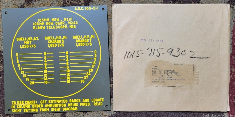 105mm Howitzer range finder chart metal sign/plate new M2A1 M2A2-img-0