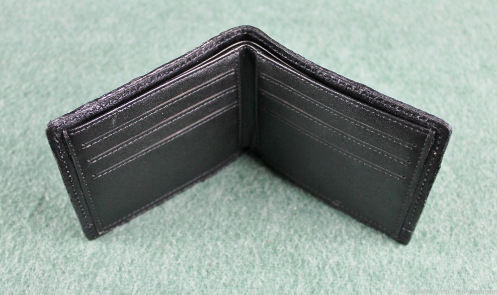 Wicho Leather Creations Shark Skin Leather Bi-Fold Black Wallet 6 Card New-img-5