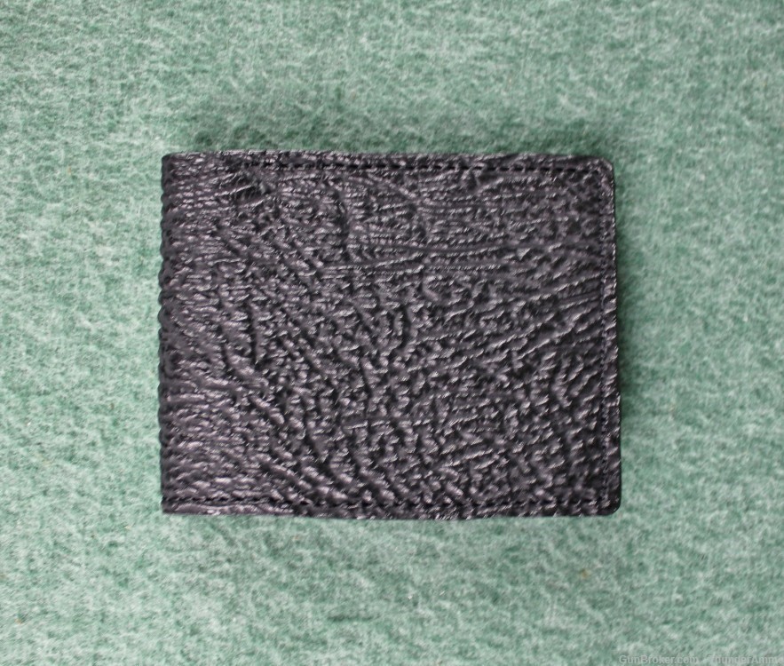 Wicho Leather Creations Shark Skin Leather Bi-Fold Black Wallet 6 Card New-img-0