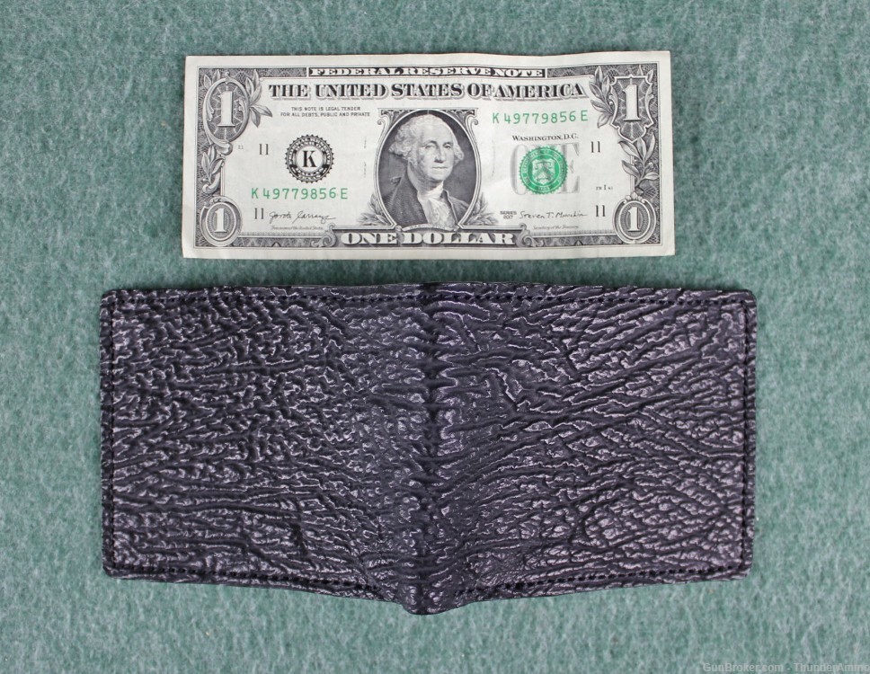Wicho Leather Creations Shark Skin Leather Bi-Fold Black Wallet 6 Card New-img-3