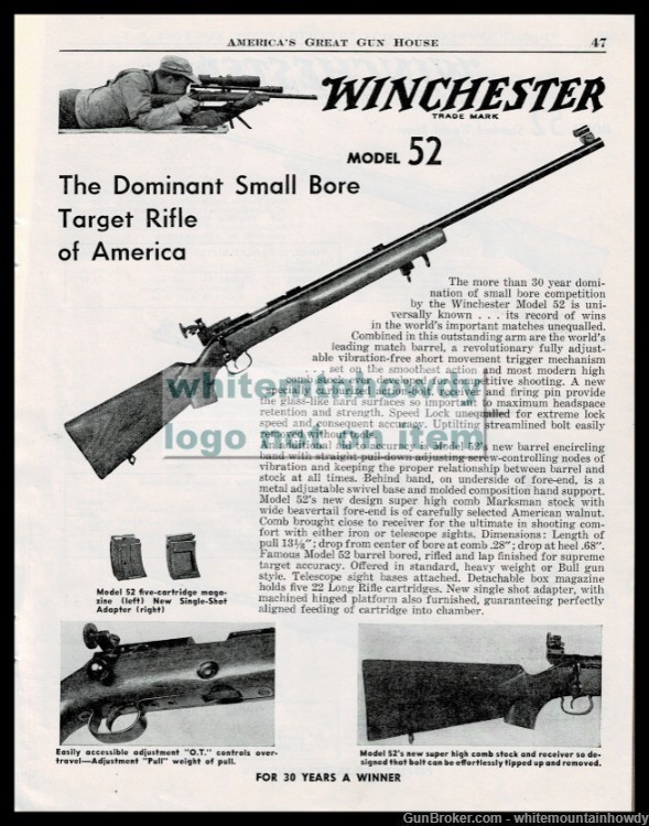 1953 WINCHESTER Model 52 The dominent small-bore Target Rifleof America AD-img-0